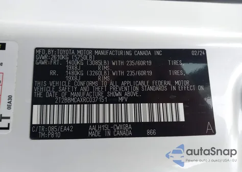 2024 Lexus Rx 350H Premium z USA, uszkodzony, nr VIN 2T2BBMCAXRC037151